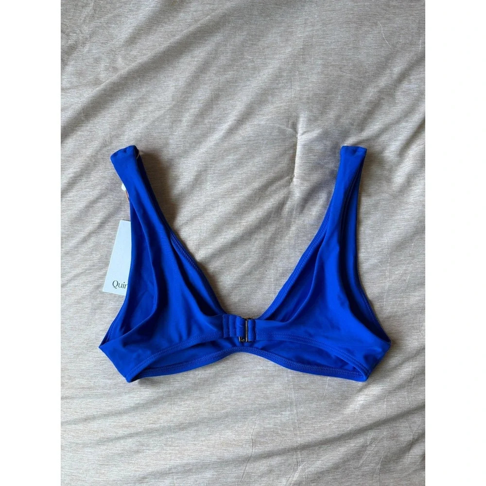 quince italian plunge bikini top swimsuit in electric blue, women size x-large